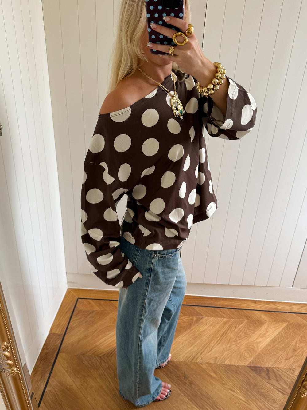 Scandivv blouse with polka dots - Brown/off white