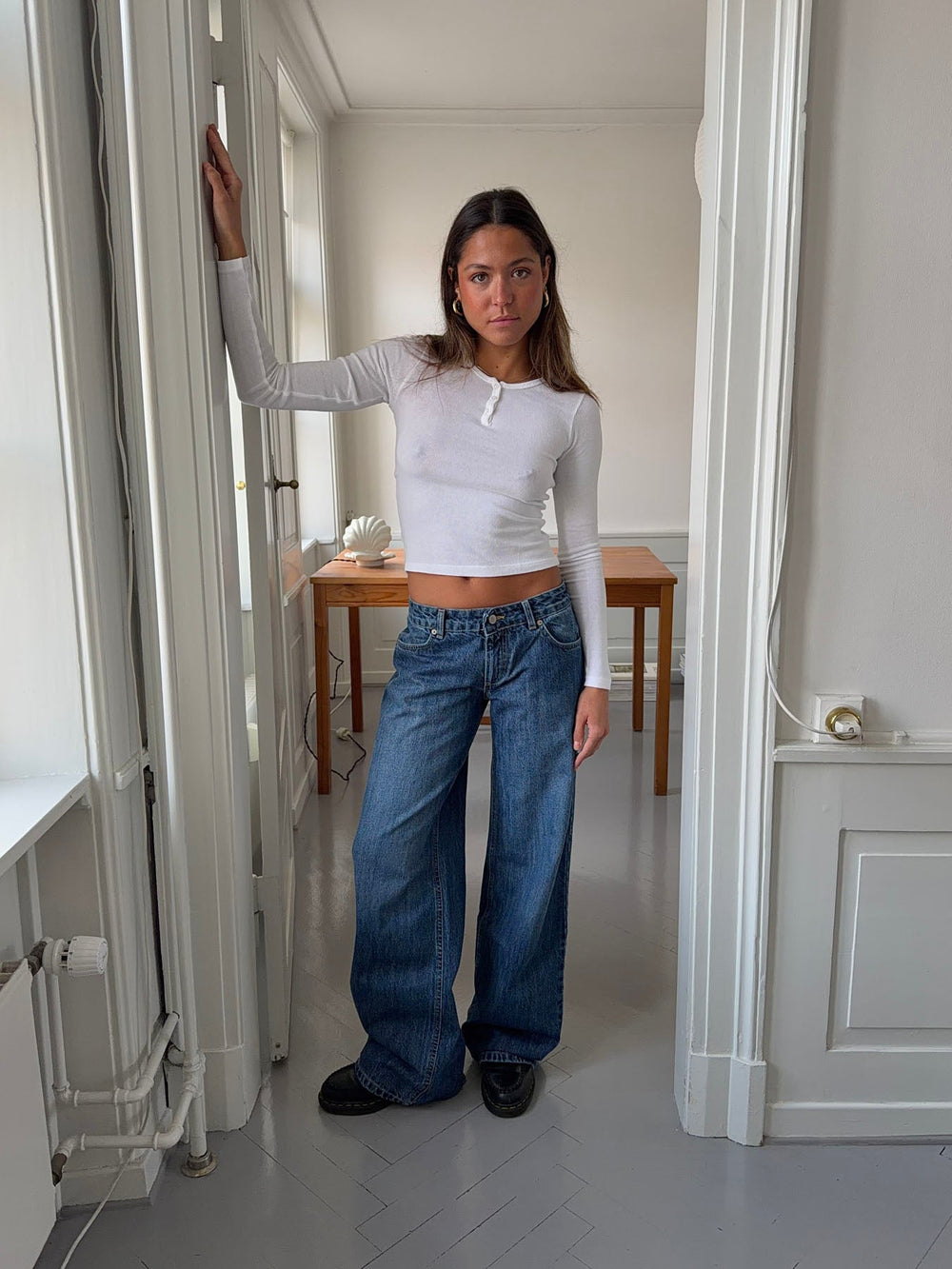 Floraline low waisted jeans - Blue denim