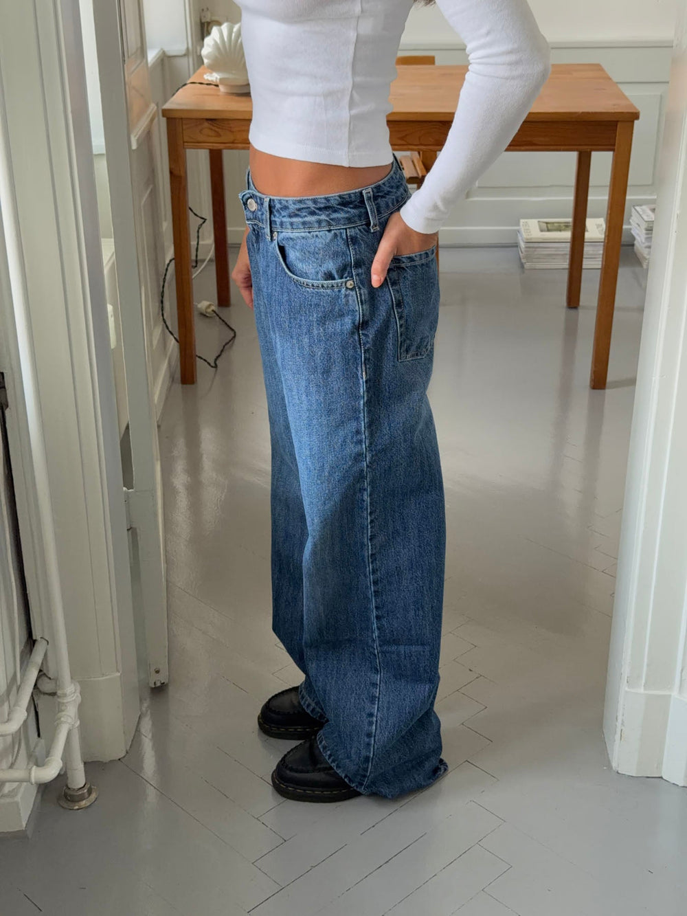 Floraline low waisted jeans - Blue denim