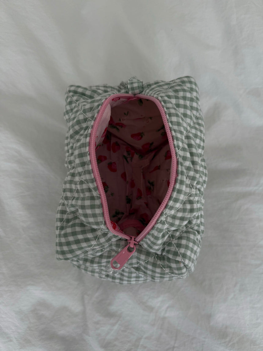 Honey small toiletry bag – White/green checkers