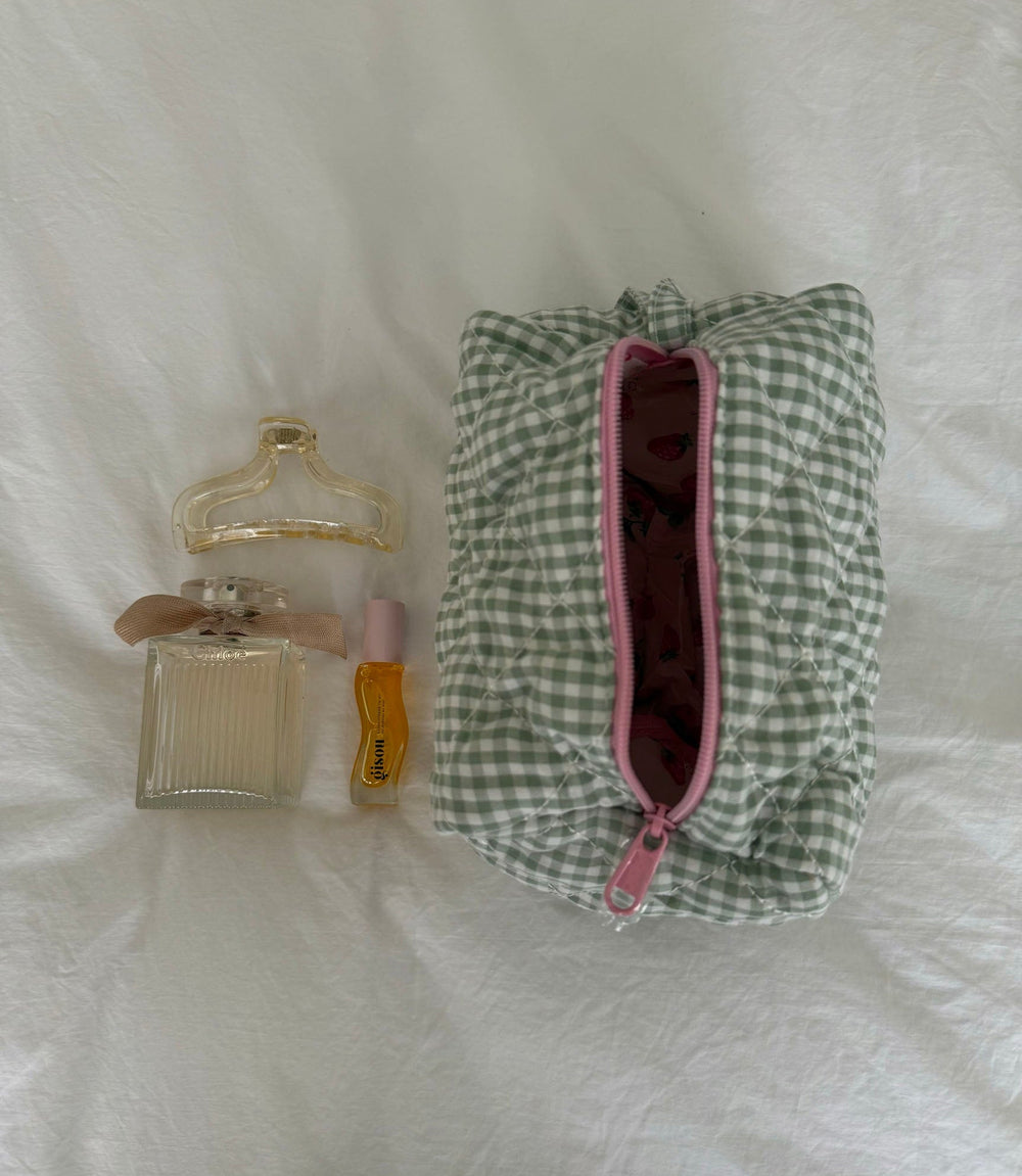 Honey small toiletry bag – White/green checkers