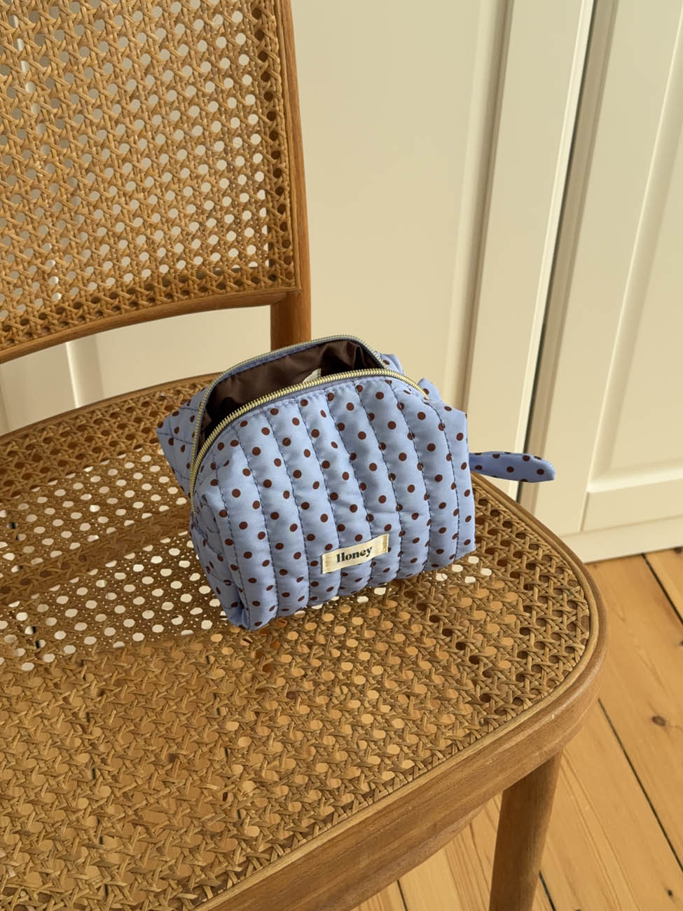 Honey small toiletry bag with polka dots - Blue/brown