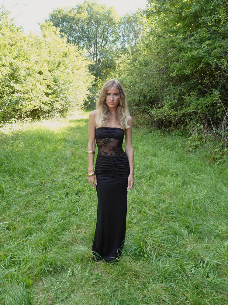 Saxo maxi dress with lace – Black