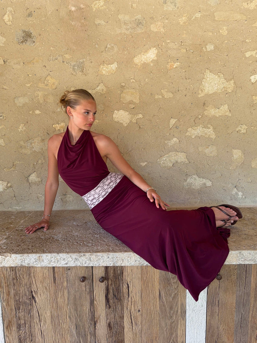 Skyla maxidress with open back - Bordeaux/pink