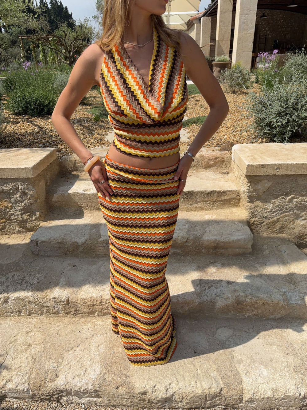 Sumara maxi skirt with pattern - Yellow/brown/orange