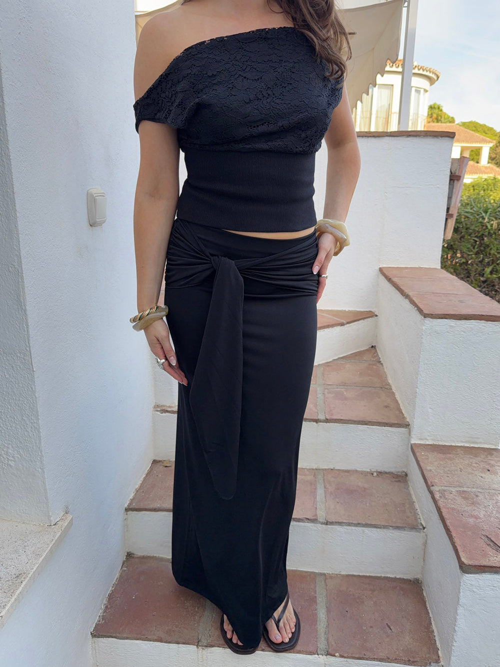 Stella maxi skirt with ties  - Black