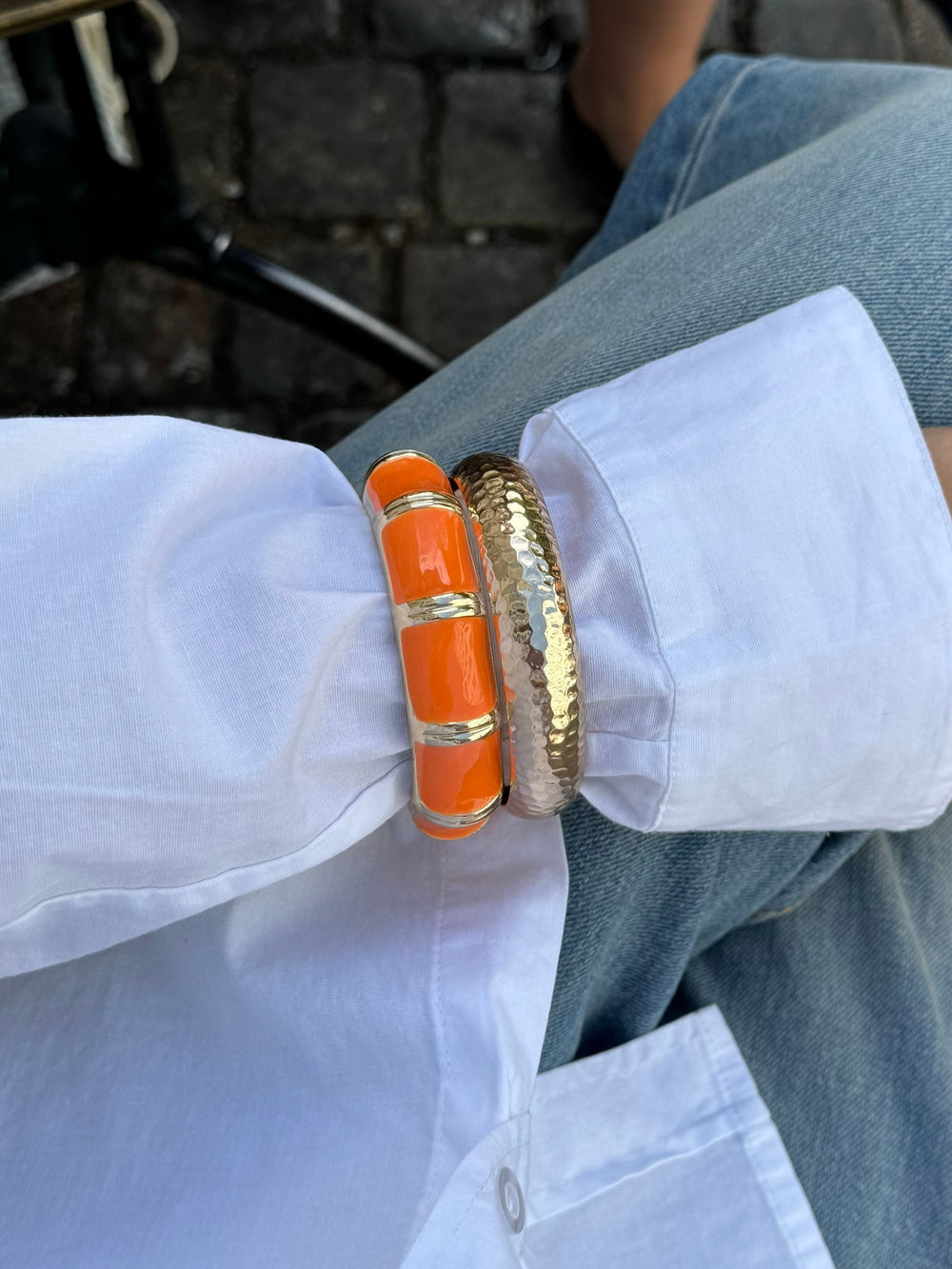 Ebony bracelet with stripes – Orange/gold