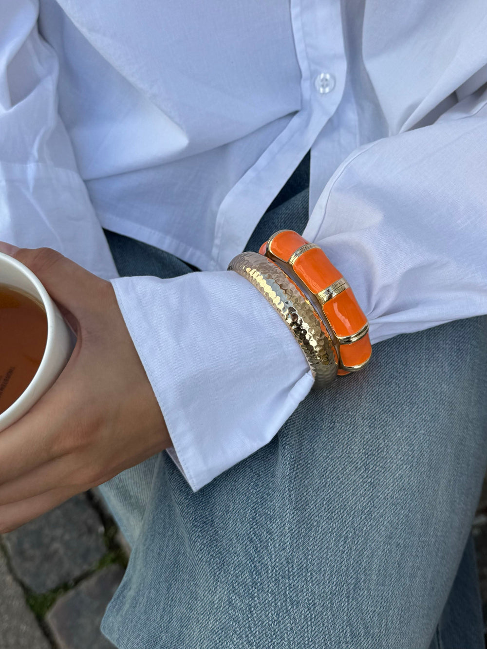 Ebony bracelet with stripes – Orange/gold