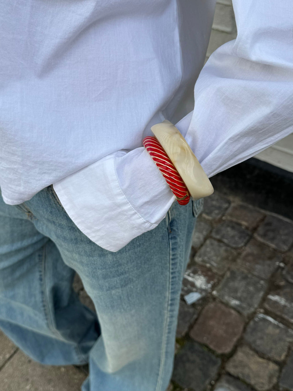 Eivora bracelet with stripes – Red/gold