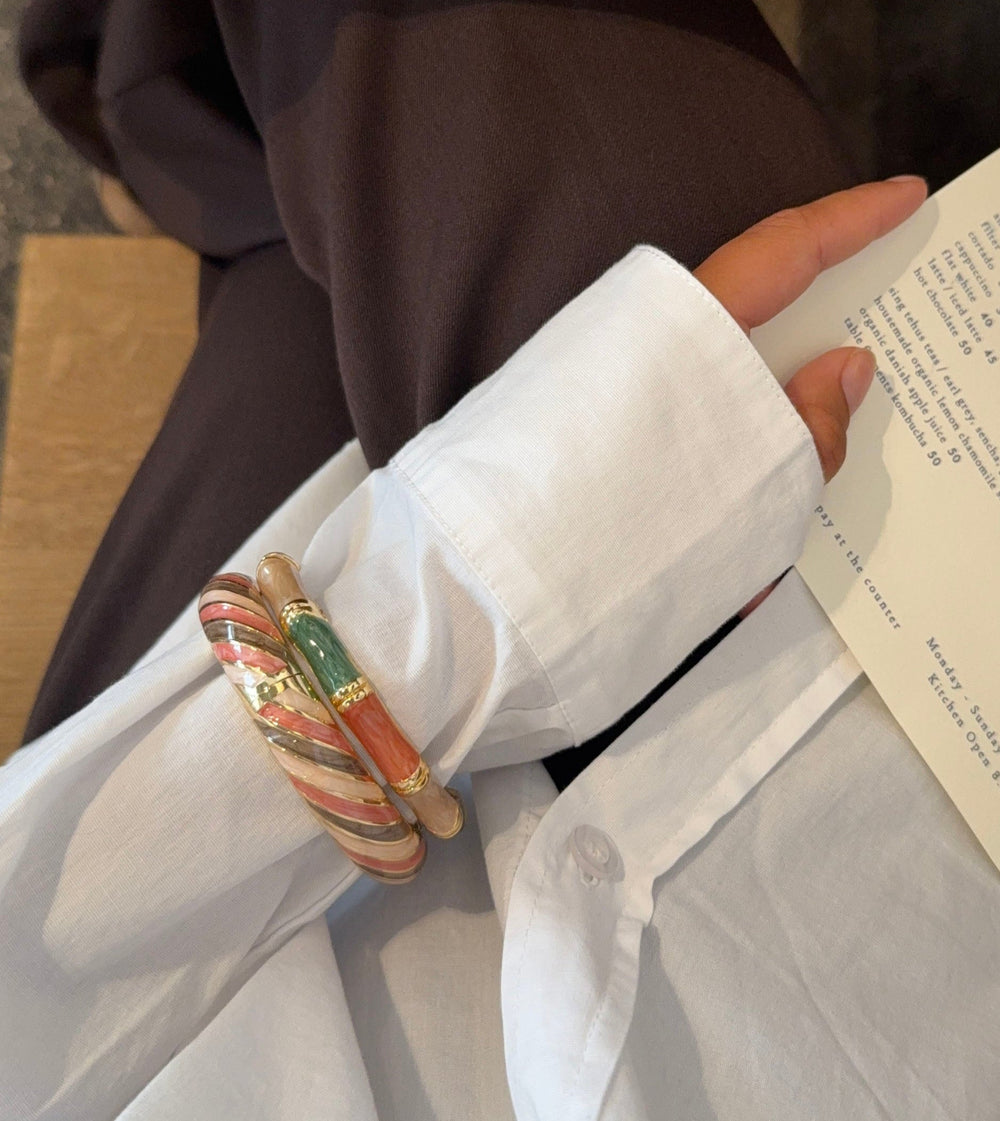 Sola bracelet with stripes – Green/off white/brown/gold