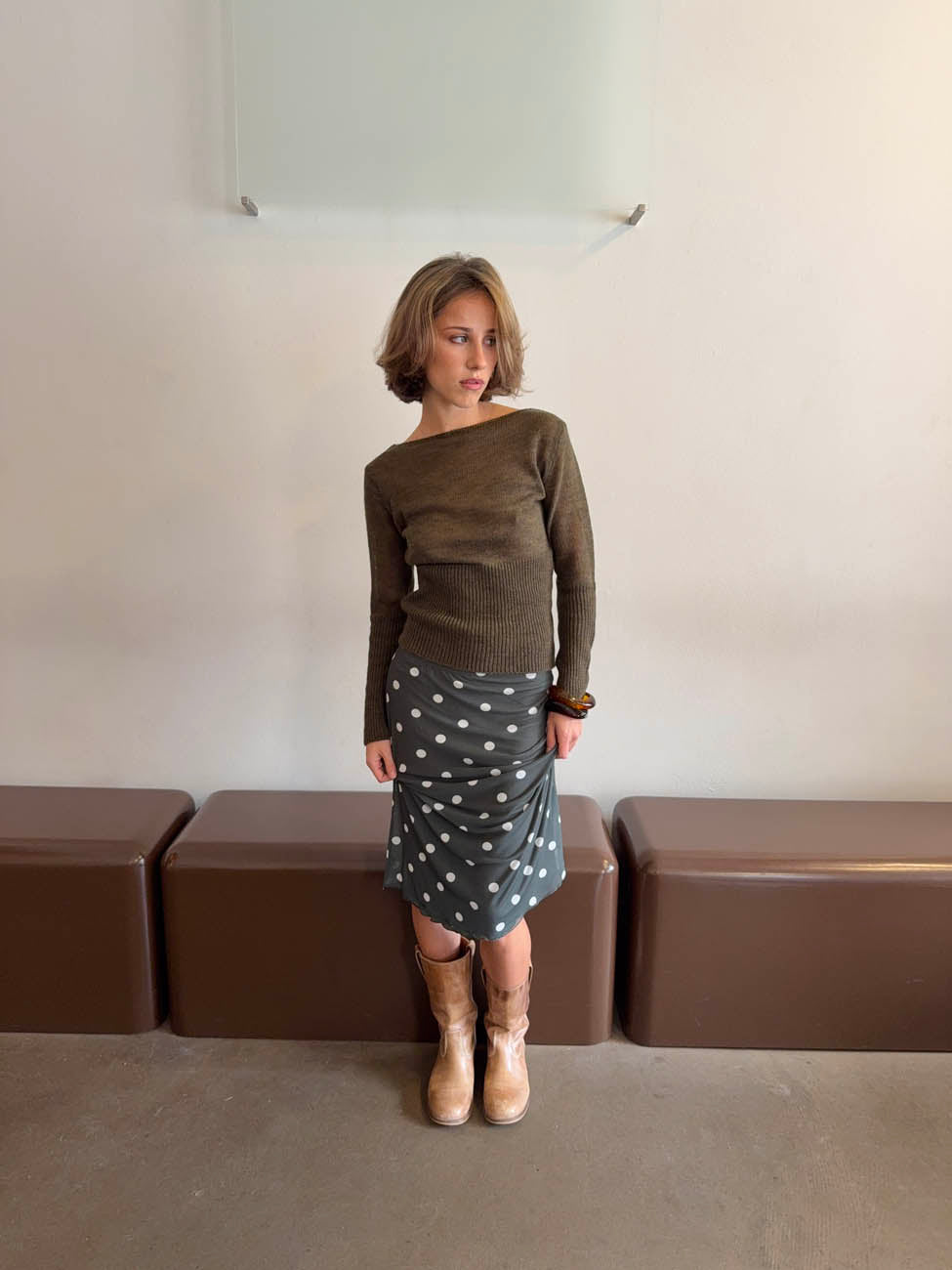 Nielsine mesh skirt with polka dots - Khaki/white