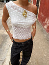 Scandivv mesh top with polka dots – White