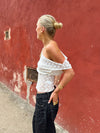 Scandivv mesh top with polka dots – White