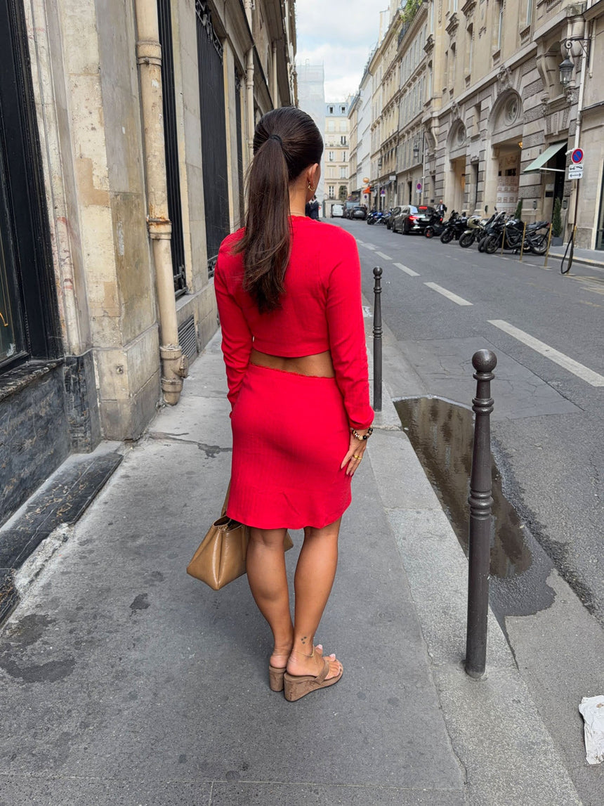 Shay midi skirt in pointelle - Red