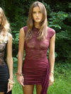 Olga mini dress with lace – Wine Red