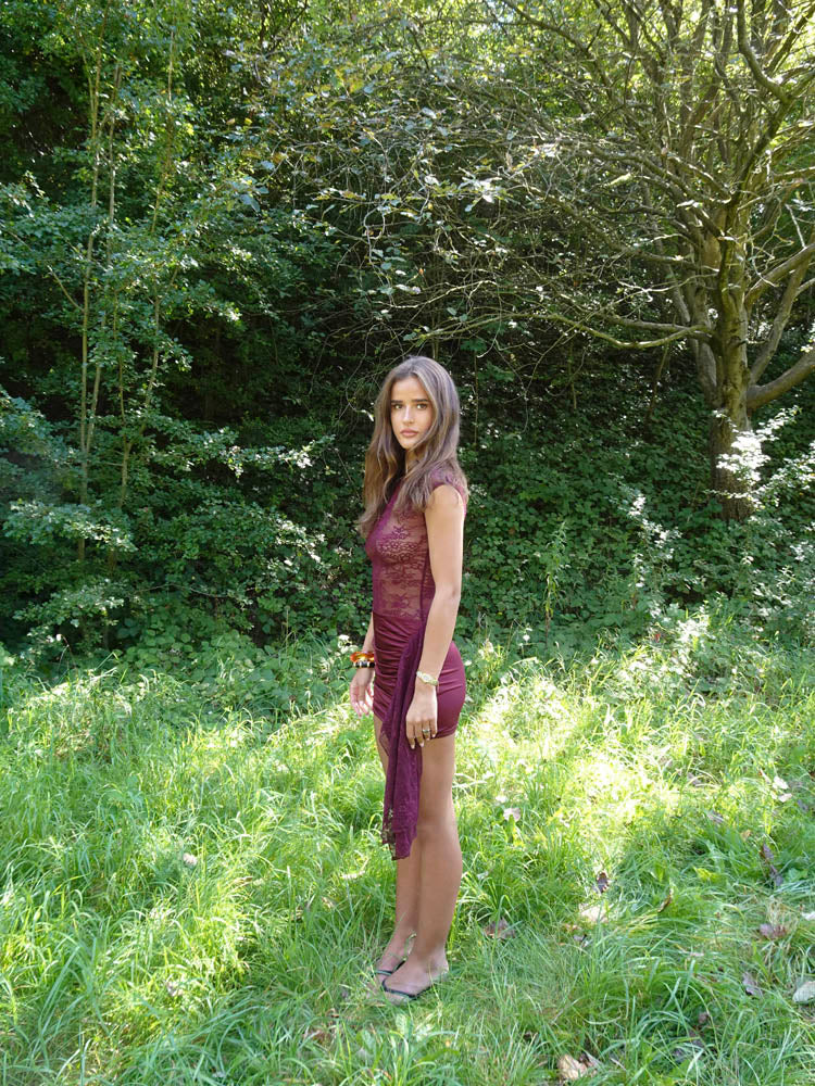 Olga mini dress with lace – Wine Red