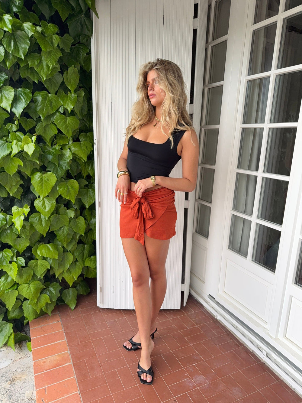 Stassy mini skirt with tie detail – Orange