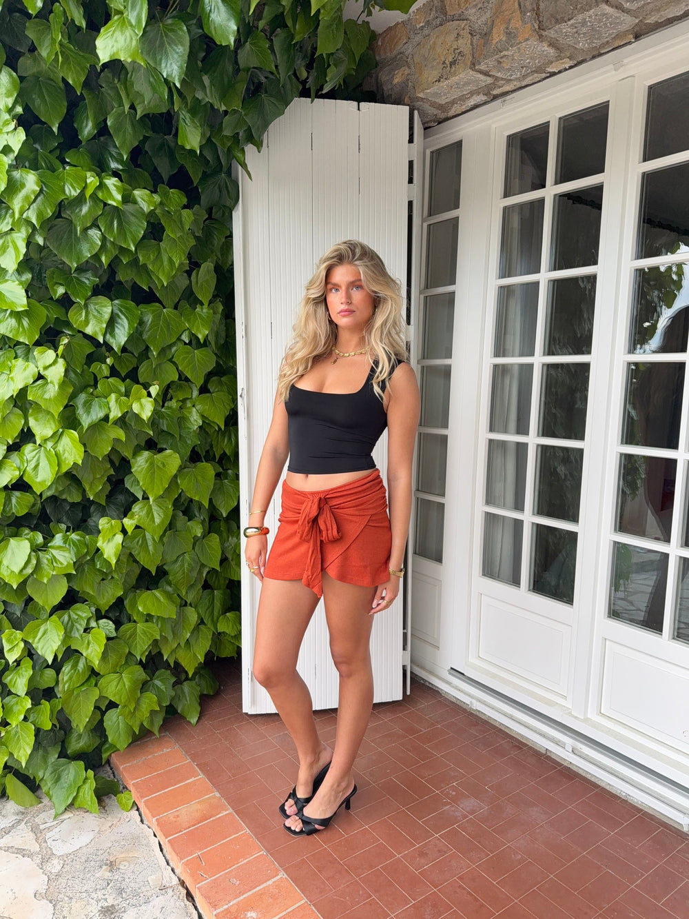 Stassy mini skirt with tie detail – Orange