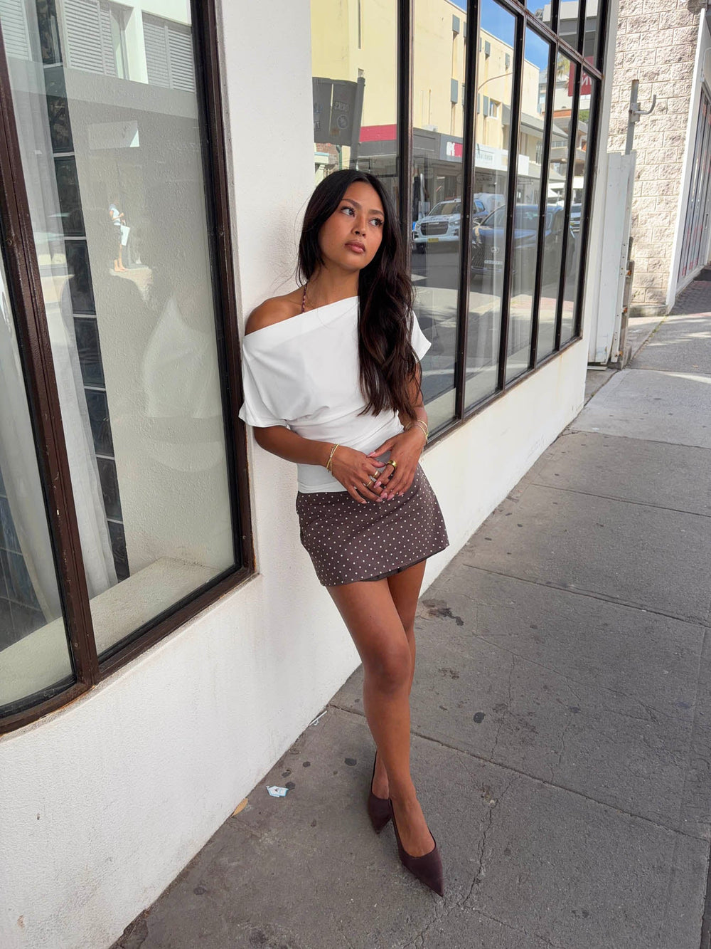 Sullivan mini skirt with polka dots - Brown/white