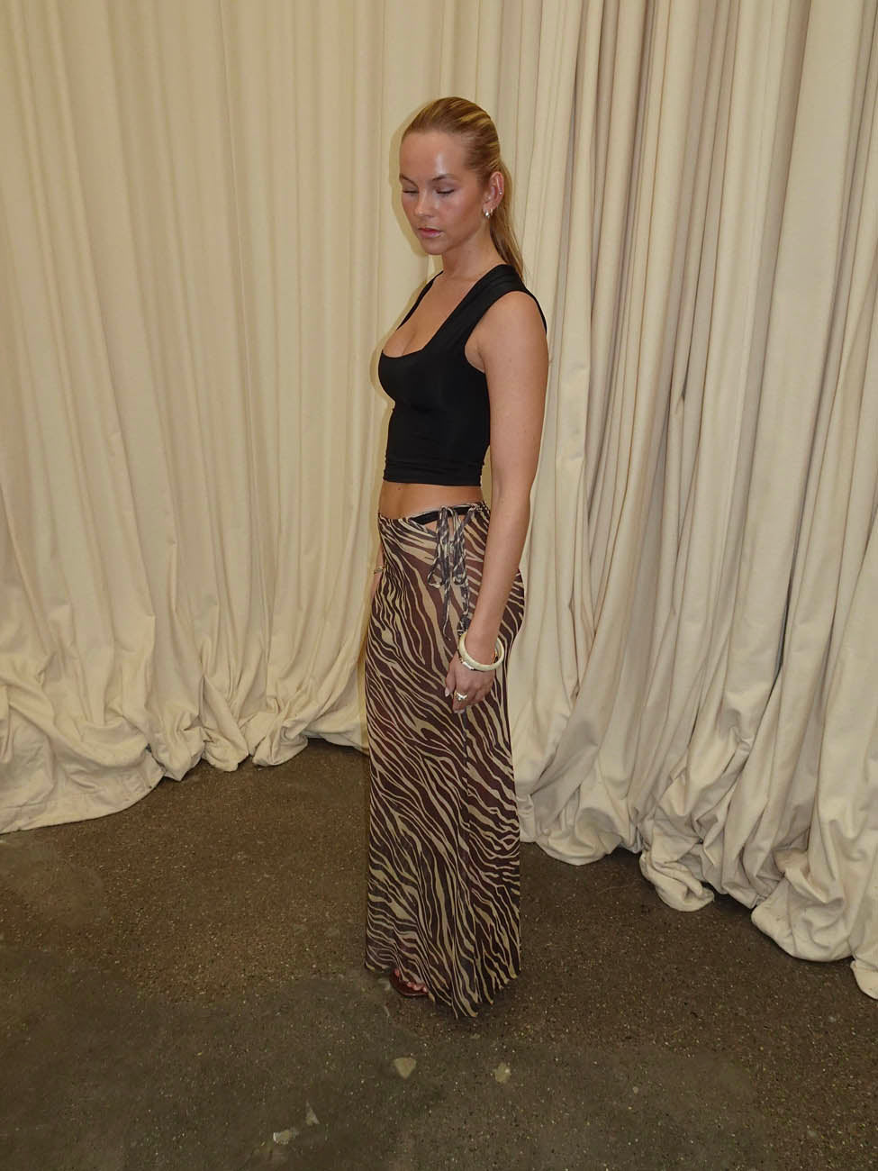 Azelma skirt in mesh with zebra print - Brown/beige