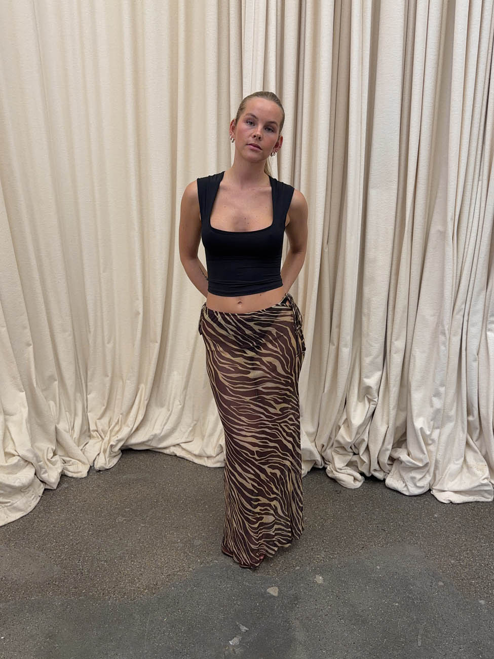 Azelma skirt in mesh with zebra print - Brown/beige