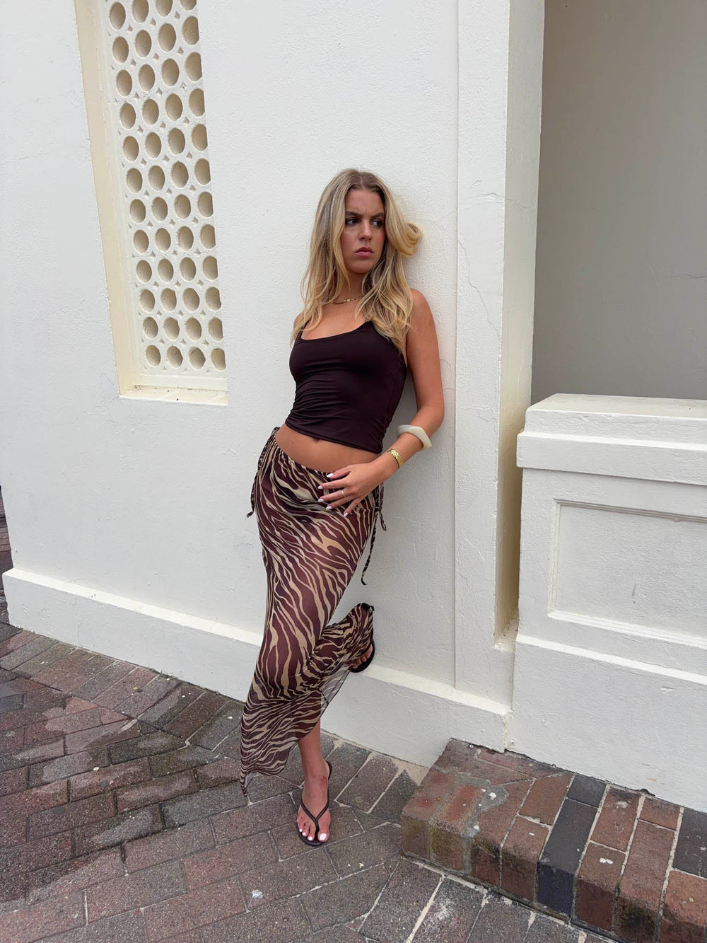 Azelma skirt in mesh with zebra print - Brown/beige