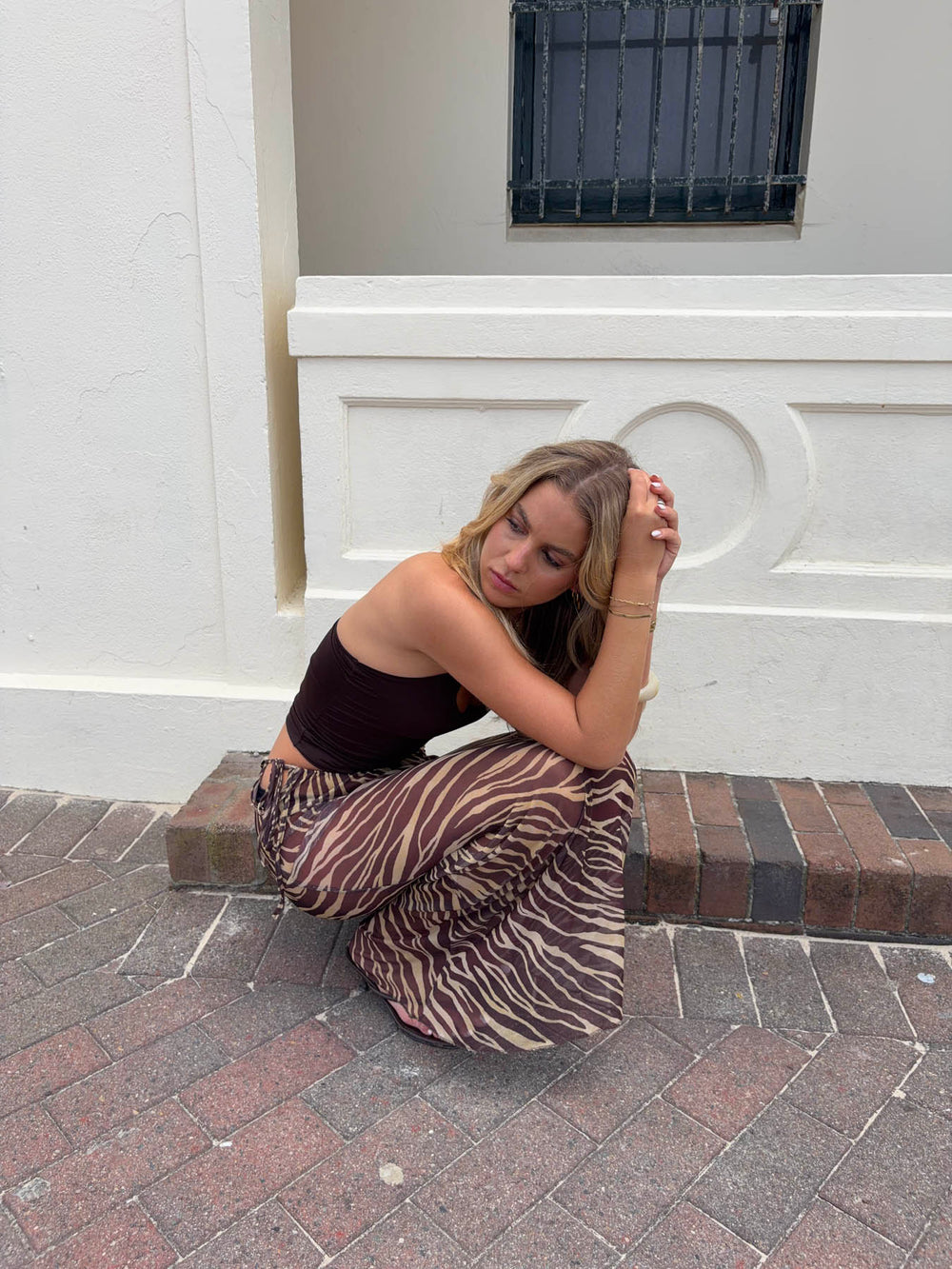 Azelma skirt in mesh with zebra print - Brown/beige