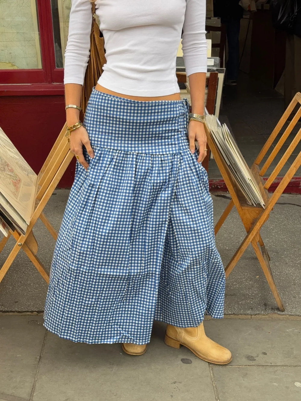 Malin Tomkins skirt with tie detail and checkers – Blue/white
