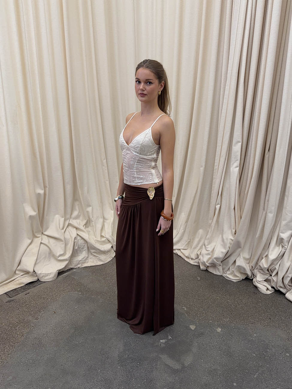 Tionia skirt with gold detail - Brown