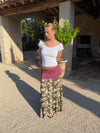 Florina skirt with pattern and pleats – Khaki/White/Purple