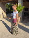 Florina skirt with pattern and pleats – Khaki/White/Purple