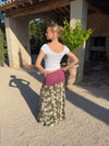 Florina skirt with pattern and pleats – Khaki/White/Purple