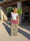 Florina skirt with pattern and pleats – Khaki/White/Purple