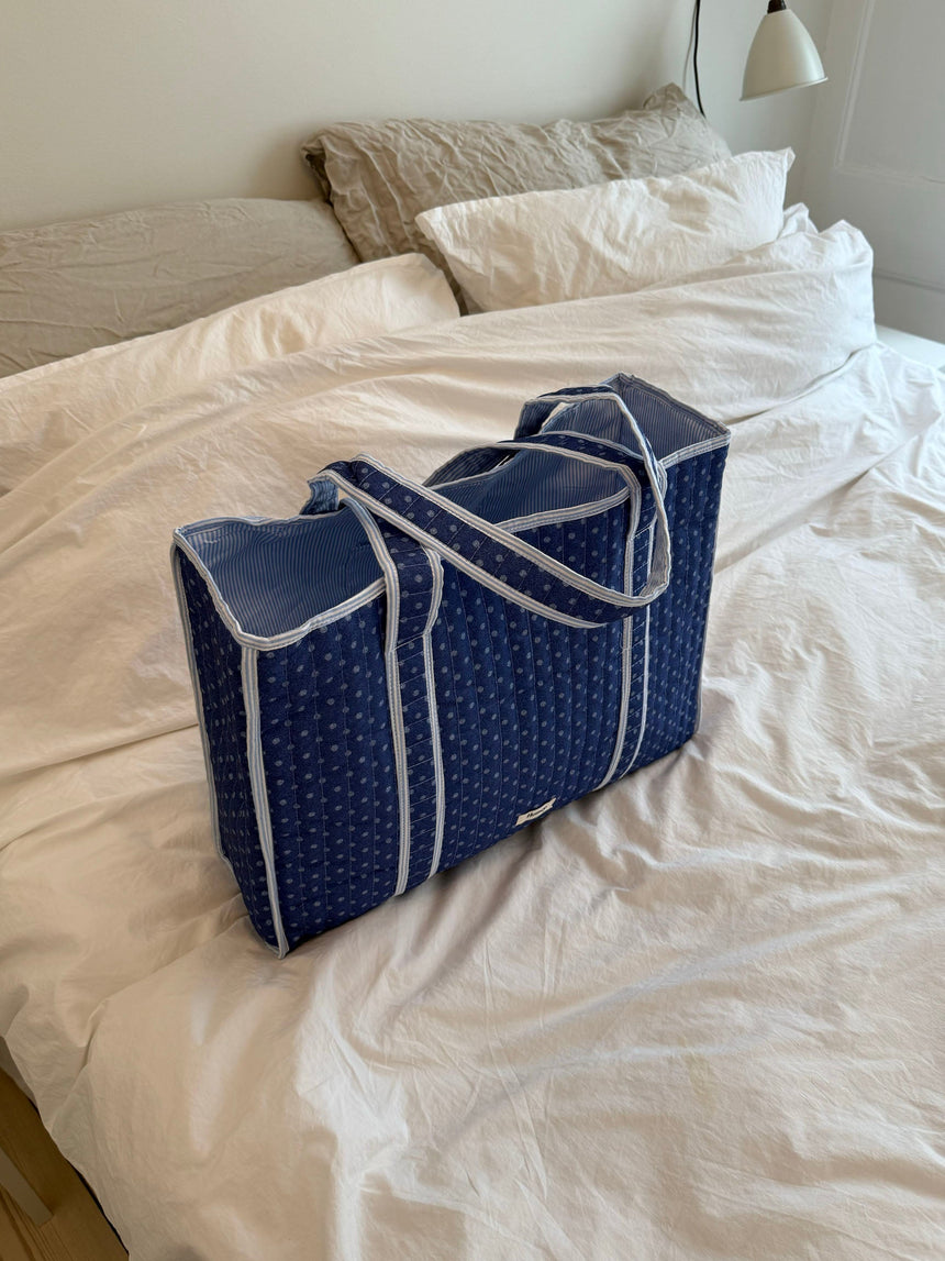 Honey tote with dots – Blue/white