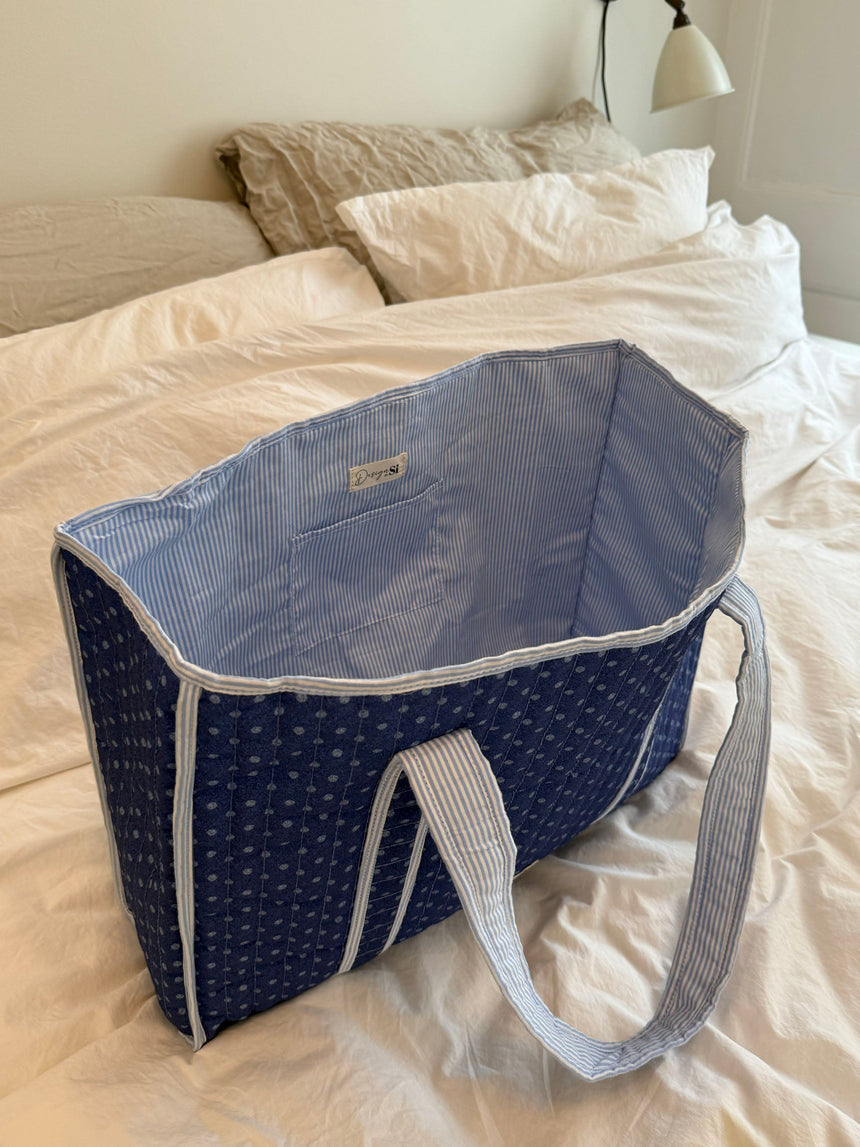 Honey tote with dots – Blue/white