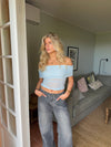 Victoire off-shoulder top in mesh – Light blue