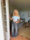 Victoire off-shoulder top in mesh – Light blue