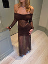 Silje off shoulder dress with lace - Brown