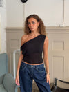 Tanua one shoulder top with smock - Black