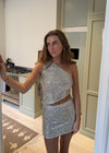 Jolie one shoulder top with sequins - Beige/silver