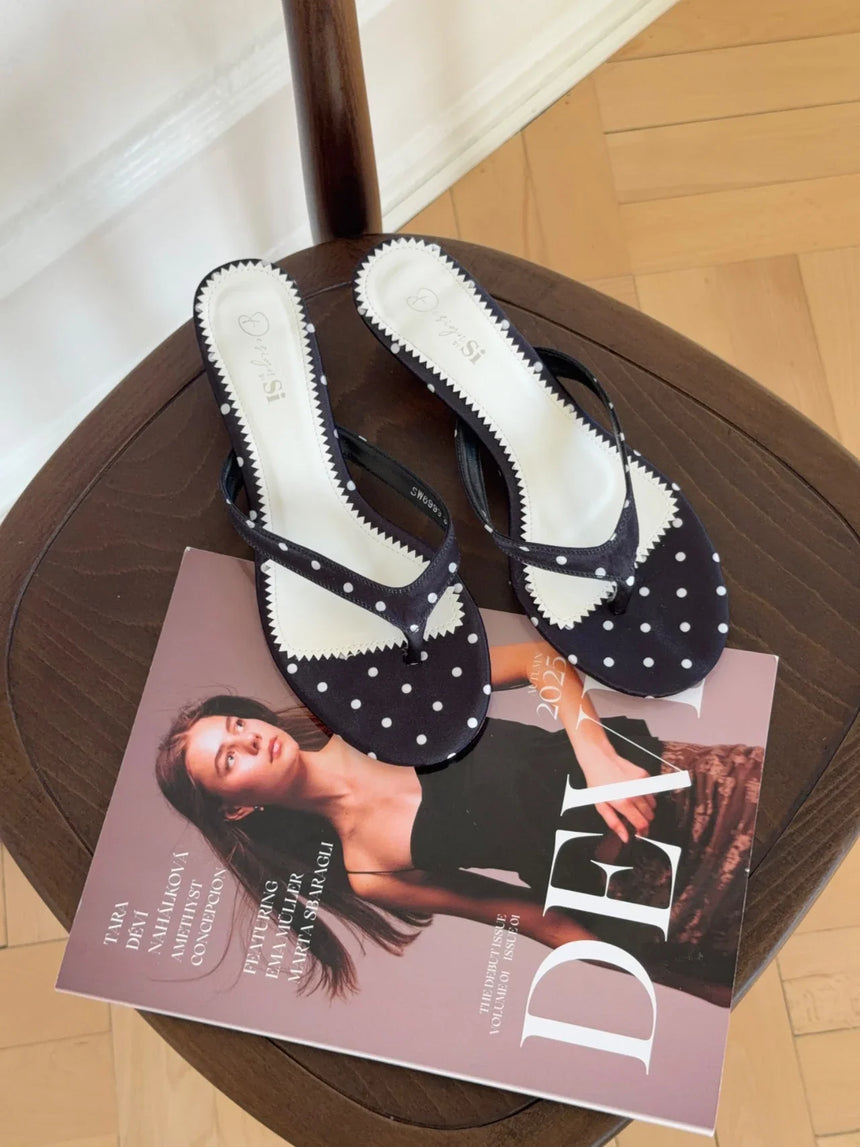 Pepita Heeled Sandal with Polka Dots - Black/White