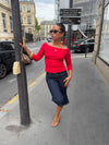 Agatha pointelle blouse with 3/4 sleeves - Red