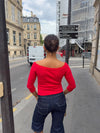 Agatha pointelle blouse with 3/4 sleeves - Red