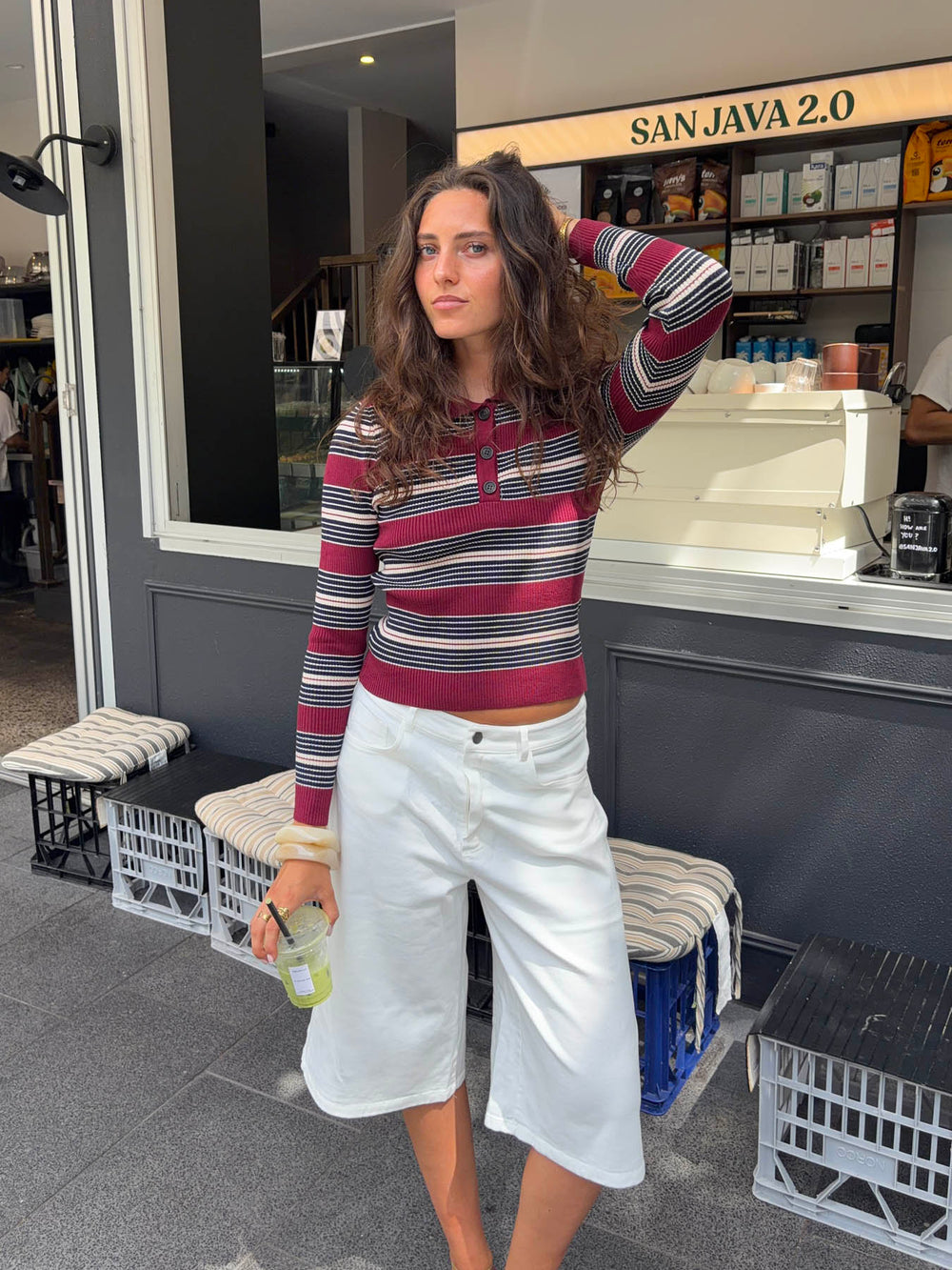 Tilina polo with stripes - Red/beige/navy