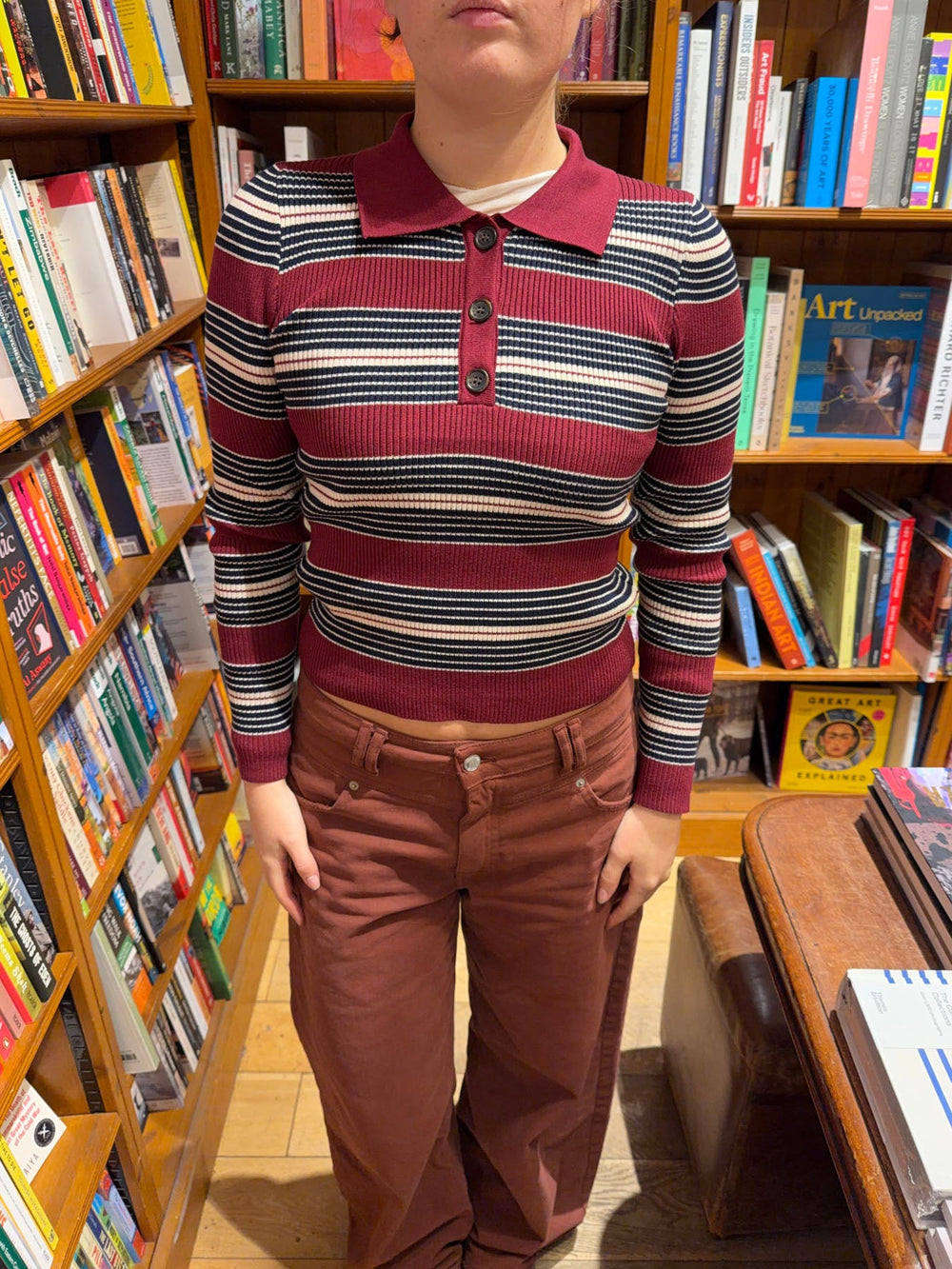 Tilina polo with stripes - Red/beige/navy