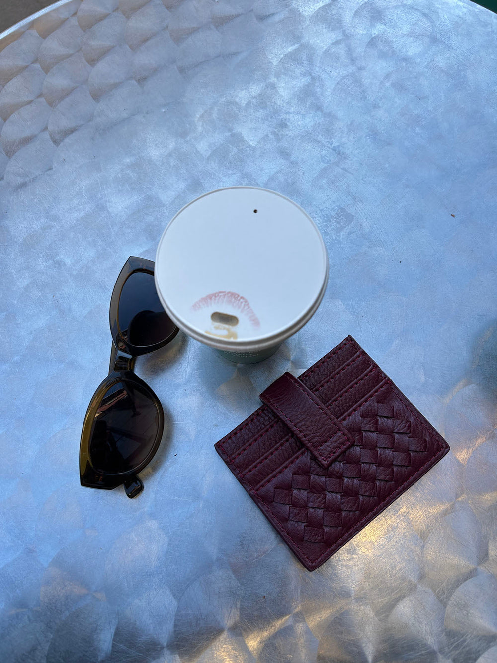 Boston woven card holder - Burgundy