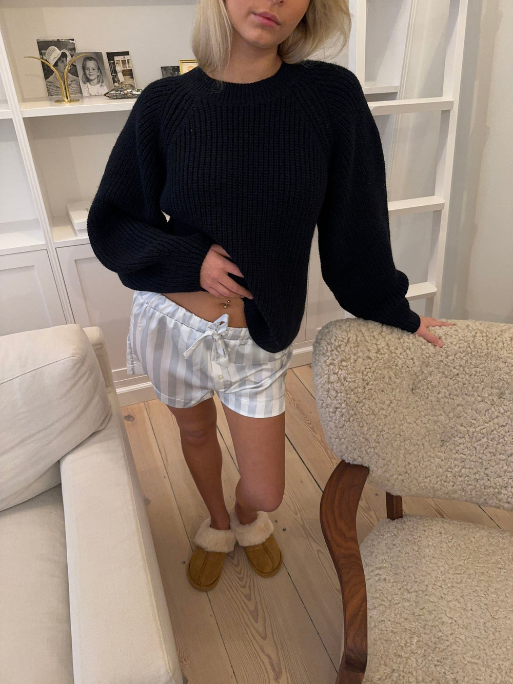 Finna pyjamas shorts with stripes - Light blue/white