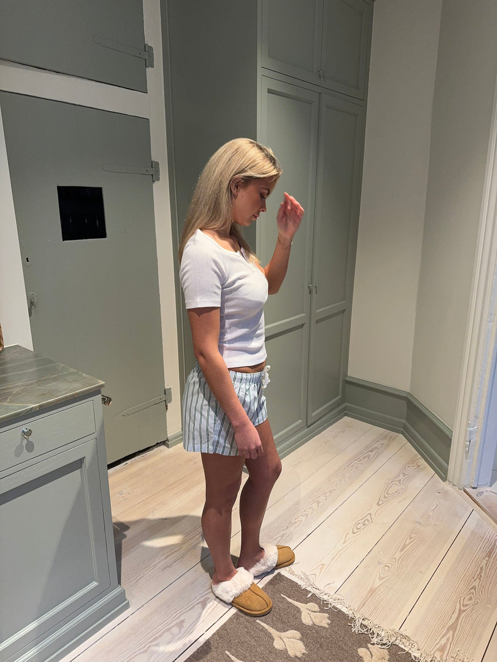 Mily striped pyjamas shorts - Light blue/green/white