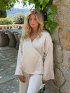 Rianah satin blouse with tie detail - White