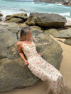 Juliana satin dress - Gold with red flowers